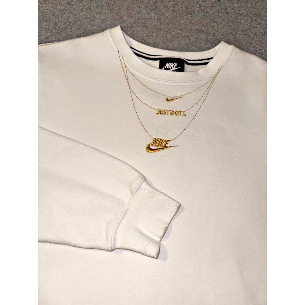 NIKE Glam Dunk Embroidered Gold Chain White Sweatshirt Swoosh Women's Size XS